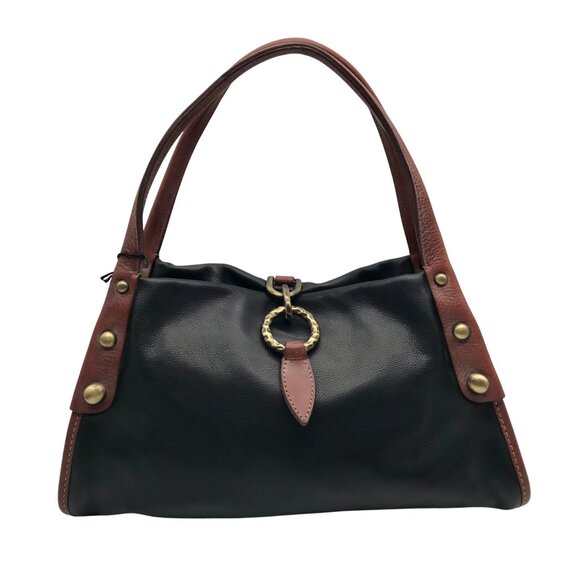 Gironacci Black & Brown Leather Studded Shoulder Bag - Picture 1 of 11